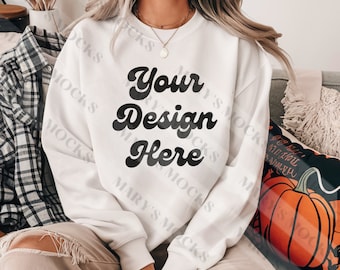 Halloween Mockup White Gildan 18000 Mockup | Gildan 18000 Sweatshirt Mockup | Halloween Shirt Mockup | Oversized Mockup | Trendy Mockup