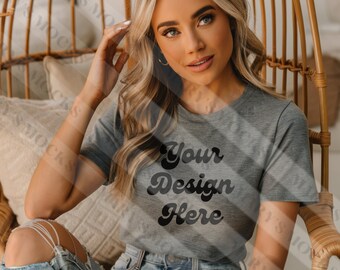 Bella & Canvas 3001 TShirt Mockup - Bella Canvas 3001 Shirt - Dark Grey Heather Shirt Mockup - Oversized Mockup - Bella Canvas Mockup