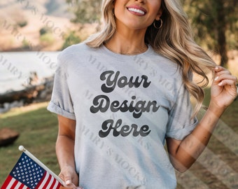 Grey TShirt Mockup, 4th of July Mockup, Bella Canvas 3001 Mockup, Bella Canvas Athletic Heather Shirt Mockup, Grey T-Shirt Mockup, 4th Mock