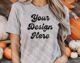Athletic Heather Bella Canvas 3001, Tshirt Mockup, Heather Gray Shirt Mock, Fall Mockup, Model Mock, Grey T-Shirt Mockup, Grey Tshirt mock