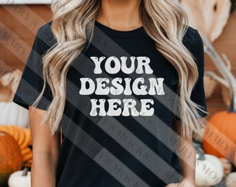 Maqueta de camiseta Bella Canvas 3001- Camisa Bella Canvas- Maqueta 3001- Maqueta de camisa negra - Maqueta de otoño - Maqueta de modelo- Maqueta de Halloween