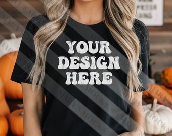 Maqueta de camiseta Bella Canvas 3001- Camisa Bella Canvas- Maqueta 3001- Maqueta de camisa negra - Maqueta de otoño - Maqueta de modelo- Maqueta de Halloween