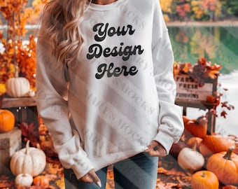 Maqueta de Halloween Maqueta Gildan 18000 blanca / Maqueta de sudadera Gildan 18000 / Maqueta de camisa de Halloween / Maqueta de gran tamaño / Maqueta de moda