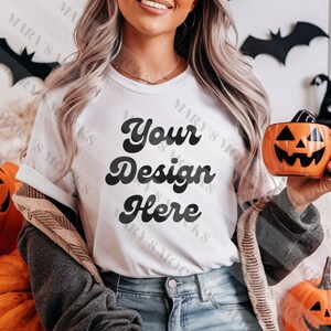 Bella Canvas 3001 Tshirt Mockup- Bella Canvas Shirt- White Shirt Mockup - Spooky Mockup - Fall Mockup - Halloween Mockup