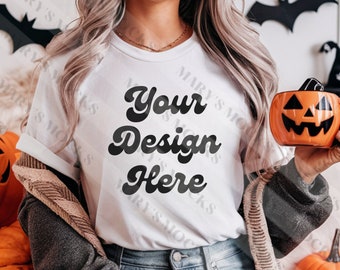 Bella Canvas 3001 T-Shirt Mockup - Bella Canvas Shirt - Weißes Shirt Mockup - Gruseliges Mockup - Herbst Mockup - Halloween Mockup