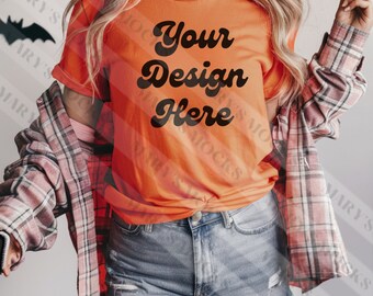 Bella Canvas 3001 Tshirt Mockup- Bella Canvas Shirt- 3001 Mock- Orange Shirt Mockup - Fall Mockup - Halloween Mockup - Orange Mockup