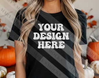 Maqueta de camiseta Bella Canvas 3001- Camisa Bella Canvas- Maqueta 3001- Maqueta de camisa negra - Maqueta de otoño - Maqueta de modelo- Maqueta de Halloween