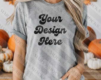 Athletic Heather Bella Canvas 3001, Tshirt Mockup, Heather Gray Shirt Mock, Fall Mockup, Model Mock, Grey T-Shirt Mockup, Grey Tshirt mock