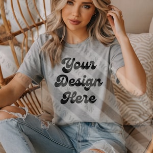 Bella Canvas 3001 Athletic Heather Tshirt Mockup | 3001 Grey T-shirt Mockup | Model Mock | Simple Aesthetic Cozy Grey Bella Canvas Tee Shirt