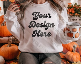 Halloween Mockup White Gildan 18000 Mockup | Gildan 18000 Sweatshirt Mockup | Halloween Shirt Mockup | Oversized Mockup | Trendy Mockup