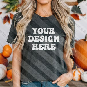 BC Dark Heather Gray Mockup, Bella Canvas Dark Heather Tee Mock, Dark Heather Gray Bella Canvas 3001, Bella Canvas Heather Shirt Grey shirt,