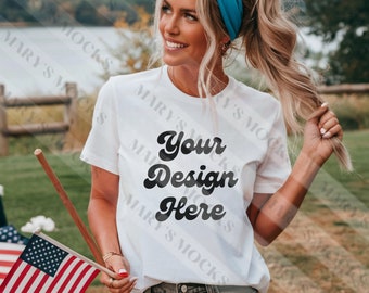 Fourth of July Comfort Colors 1717 Mockup White, 4th Of July Mockup, CC1717 White Shirt Mockup, White 1717 4th Of July Mockup, Trendy Mockup