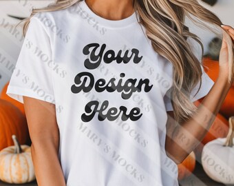Bella Canvas 3001 Tshirt Mockup- Bella Canvas Camicia- Camicia Bianca Mockup - Camicia Mockup- Halloween Mockup - Autunno Mockup