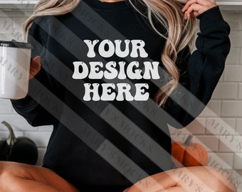 Halloween 18000 black, Gildan 18000 Sweatshirt Mockup - Black Color - Heavy Blend Sweatshirt - Model Mockup - Fall Mockup - Halloween Mockup