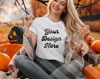 Bella Canvas 3001 Tshirt Mockup, Bella Canvas Camicia, Camicia Bianca Mockup, Spooky Mockup, Autunno Mockup, Halloween Mockup, Halloween Bianco Mock