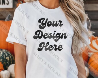 Bella Canvas 3001 Tshirt Mockup- Bella Canvas Camicia- Camicia Bianca Mockup - Camicia Mockup- Halloween Mockup - Autunno Mockup