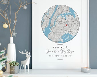 Custom Map Print, Custom City Map, Personalized Print, Travel Map Gift, Anniversary Gift For Her, Any City Art, New York City Map