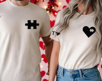 Matching Valentines Shirts, Couples Puzzle Piece Shirts, Personalized Initials Tee, Custom Heart Puzzle Shirt, Valentines Day Couple Gift