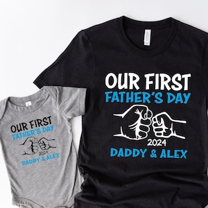 Our First Father&#39;s Day Matching Shirt And Bodysuit With Custom Names For Dad And Baby, Personalized Dad And Kid Shirts, Father&#39;s Day Gift