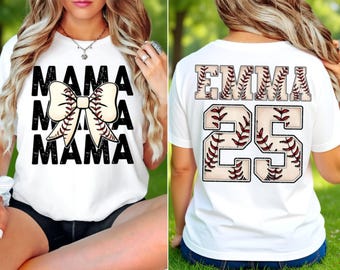 Comfort Colors® Baseball Mama Shirt, Custom Name And Number Back Shirt, Softball Mom Tee, Game Day Mama Shirt, Mom Gift, Team Support Outfit