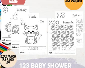 22 Pages Fruits 123 Baby Shower Coloring Book Counting Numbers Coloring Pages Baby Shower Activity Keepsake PDF