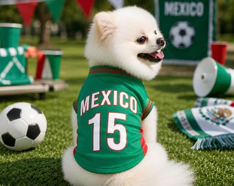 Mexico Dog Soccer Jersey, Green Puppy Sports Shirt, Small Dog Game Day Outfit, Pomeranian Chihuahua Clothes, Pet Gift