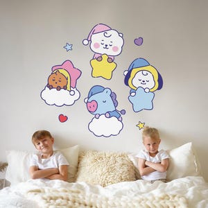 BT21 Wall Art Cute Moon Star Bedroom Decals for ARMY & K-Pop Lovers kids room Decor for BTS Fans Removable Wall Murals Cute Bedroom Setup