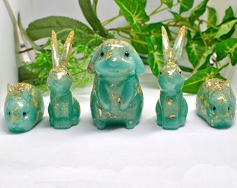 Turquoise Blue Bunny Resin Sculpture- Bunny Rabbit- Rabbit Decor- Bunny Paperweight- Bunny Figurine- Handmade Gift Bun Decor- Bunny Rabbit