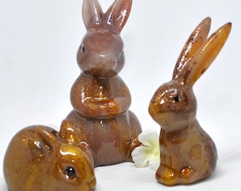 Resin Rabbits Brownie Family- Rabbit Decor- Brown Bunny Rabbit Paperweight- Bunny Resin Figure- Bunny Sculpture- Handmade Bunny Rabbit Decor