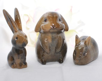 Brown and Black Resin Bunny Figurine- Rabbit Resin Figure- Brown Bunny Sculpture- Handmade Gift Bunny Rabbit Decor- Christmas Bunny Rabbit