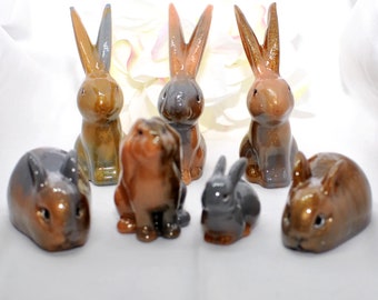 Harlequin Resin Bunny Figurine- Rabbit Resin Figure- Brown Bunny Sculpture- Handmade Gift Bunny Rabbit Decor- Lop Bunny Rabbit Art Decor