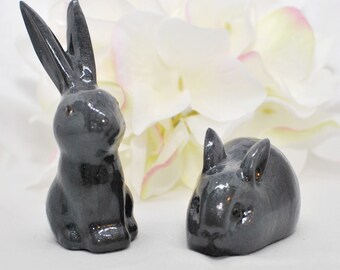 Dark Gray Resin Bunny Figurine- Rabbit Resin Figure- Gray Bunny Sculpture- Christmas Bunny Rabbit- Handmade Gift Bunny Rabbit Decor