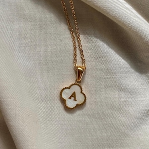 Gold Plated Initial Clover Necklace: Inlaid Shell Pendant