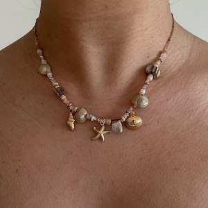 Gold Shell Charm Necklace: Boho Beach Jewelry with shells