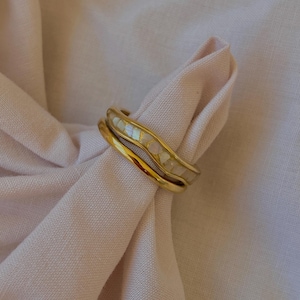 Wavy Ring Gold | Rings for Women | Gold Double Layer Ring | Mother of Pearl Ring | Thick Wavy Ring | Wavy Band Ring | Ring Gift for Mom