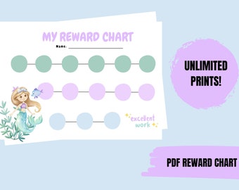 Reward Chart, Toddler Reward Chart, Reward Chart Printable, Kids Routine Chart, Printable Mermaid Reward Chart, Home Schooling, Reward Jar