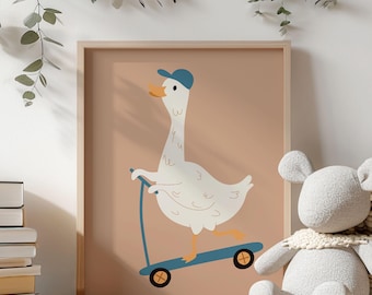 Boys Room Decor Neutral Silly Goose Wall Art Farm Animal Painting Boys Wall Art Neutral Nursery Wall Art Baby Boys Room Gift for Baby Shower