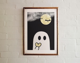 Lindo fantasma de Halloween imprimible para la habitación de los niños Adorable decoración de temporada espeluznante Lindo arte de pared de fantasmas para decoración de otoño Arte de pared de Halloween Halloween