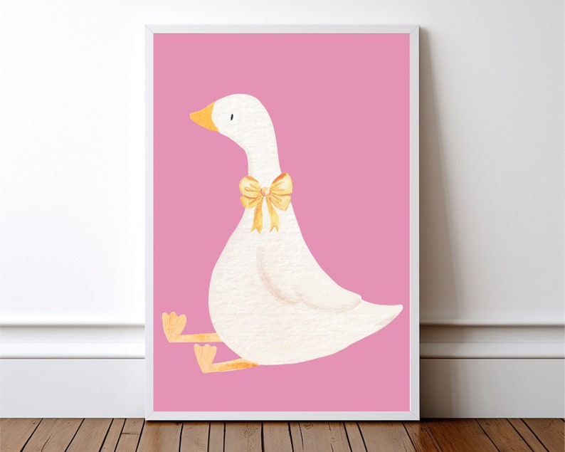 Cute Goose Printable Animated Animal Print Kids Decor Kidsroom Nursery decor Silly Goose Playroom Wallart Animated Animal Baby Girl Nursery image 2