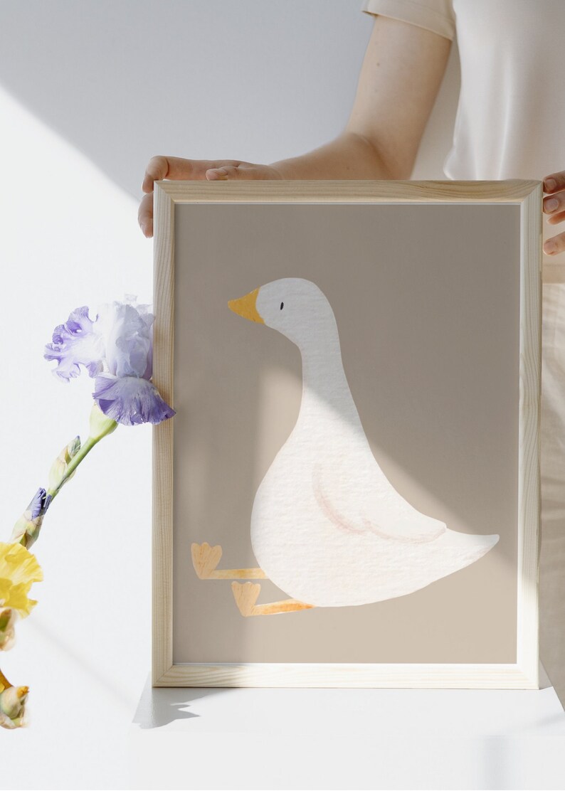 Cute Goose Printable Animated Animal Print Neutral Kids Decor Silly ...