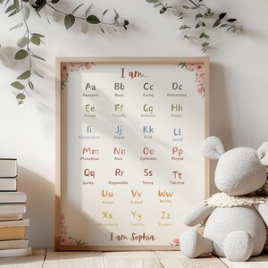 Personalized Affirmation Wall Art for Kids I am Kind Affirmation Art Personalized Nursery Wall Art ABC Print ABC Wall Art for Kids Room