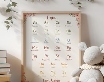 Personalisierte Affirmation Wandkunst für Kinder Ich bin Kind Affirmation Kunst Personalisierte Kinderzimmer Wandkunst ABC Print ABC Wandkunst für Kinderzimmer