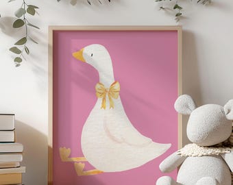 Cute Goose Printable  Animated Animal Print Kids Decor Kidsroom Nursery decor Silly Goose Playroom Wallart Animated Animal Baby Girl Nursery