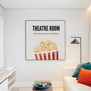 Home Cinema Wall Decor Theatre Room Wall Print for Movie Room Popcorn Lover Gift Home Theatre Wall Art Funny Cinema Room Decor Movie Room