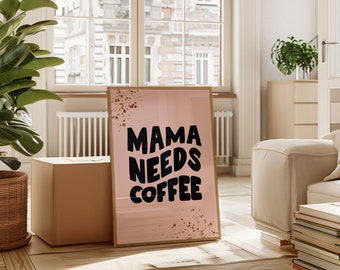 Funny Kitchen Decor Coffee Print Retro Coffee Bar Wall Art Kitchen Cute Cooking Art Kitchen Wall Art Coffee Lover Gift DIY Mom Gift for Mama
