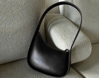 Half Moon Shoulder Bags, Leather Shoulder Bags, Minimal Handbags for Women, Black White Purse