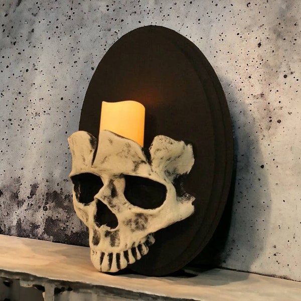 Halloween Skull Head, Candle Holder, Scary Skeleton Head Wall, Mounted Candle Sconce, Home Bar Restaurant Decorative Candlestick