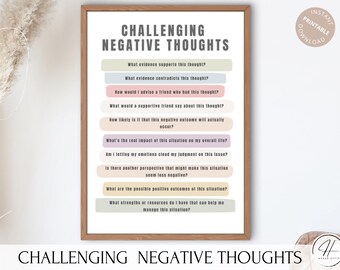 Challenging Negative Thoughts Poster, CBT Therapy, Cognitive Behavioral Therapy, Mental Health, Counselor Office Decor, Digital Download