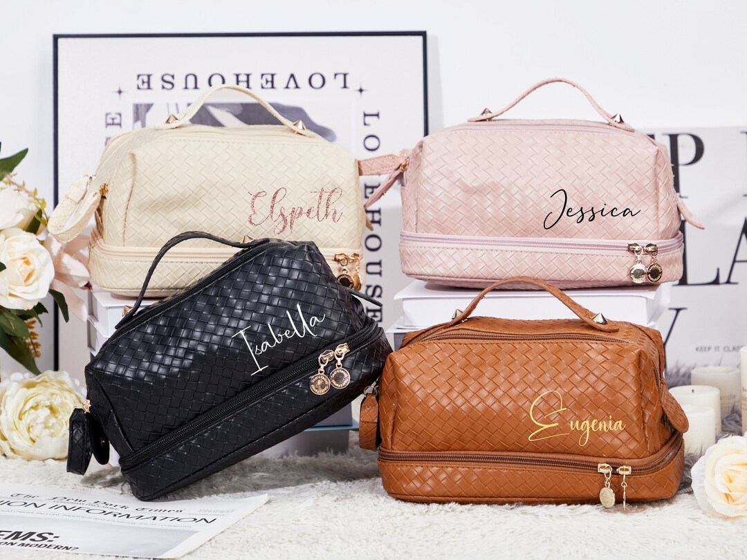 Personalized Leather Toiletry Bag Women Travel Cosmetic Bag Custom ...