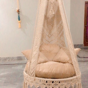Cream Color Cotton Macrame Swing Hanging Chair  Swing Chair  Macrame Rocking Swing Chair Hanging chair Indoor Chair Hanging indoor For Home